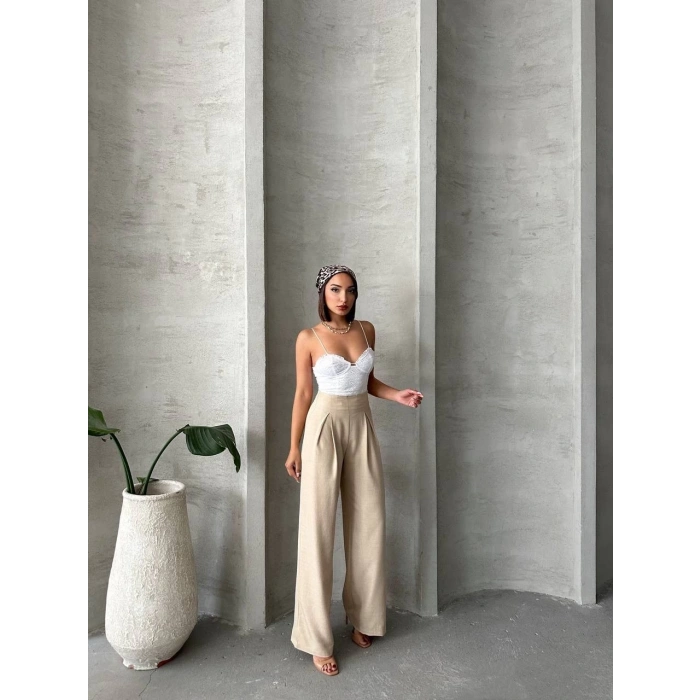 Pileli keten pantolon s255046