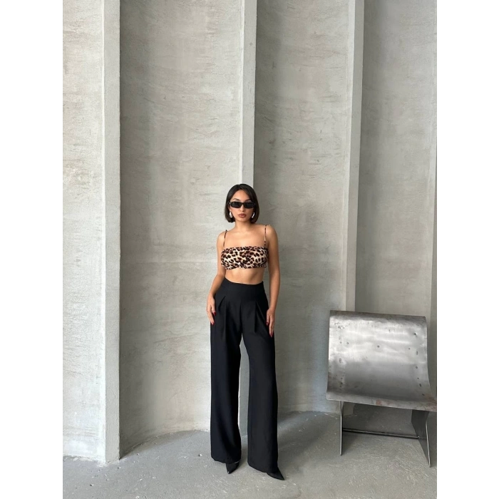 Pileli keten pantolon s255046