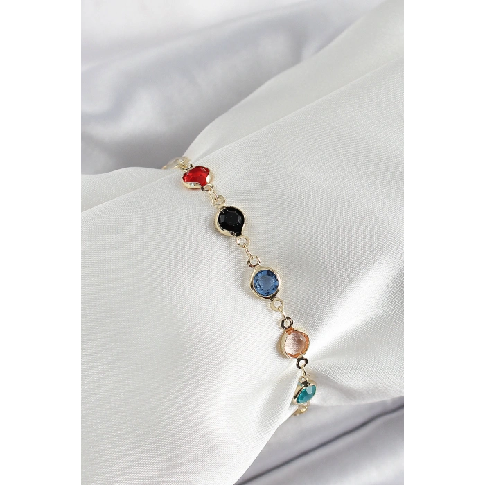 Pirinç Asorti Model Gold Renk Zirkon Taşlı Kadın Bileklik