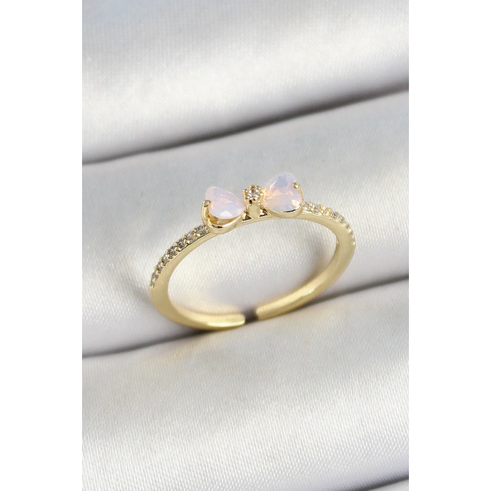 Pirinç Fiyonk Figürlü Zirkon Taşlı Gold Renk Ayarlanabilir Kadın Yüzük