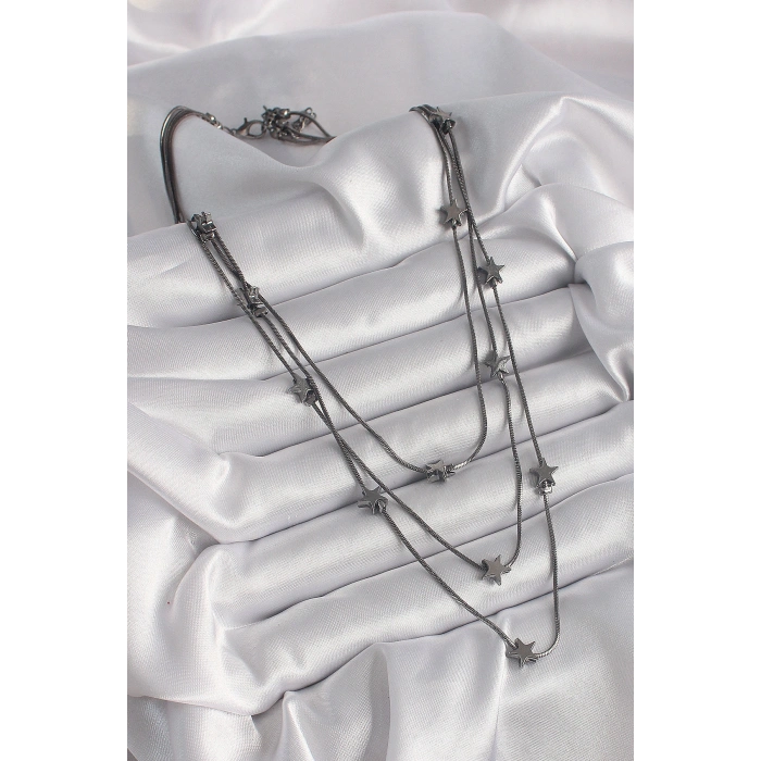 Pirinç Füme Renk 3Lü Yıldız Model Kadın Kolye