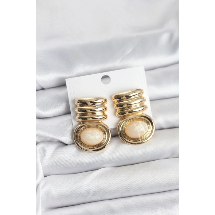 Pirinç Gold Krem Renk Vintage Kadın Küpe