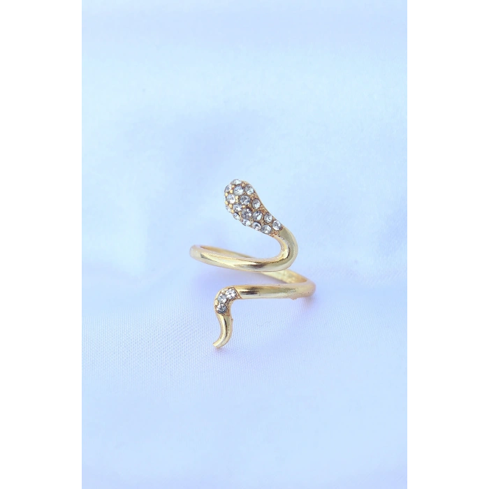 Pirinç Gold Renk Ayarlanabilir Zirkon Taşlı Yılan Yüzük