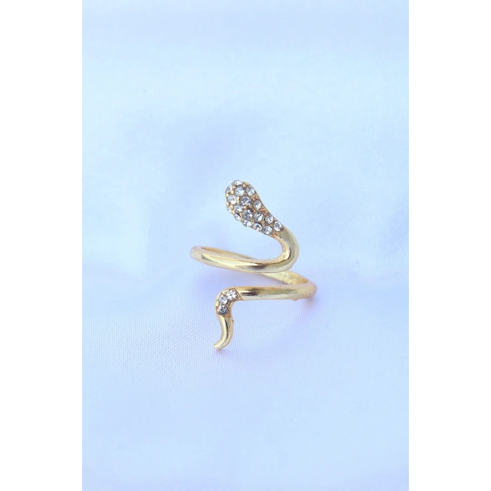Pirinç Gold Renk Ayarlanabilir Zirkon Taşlı Yılan Yüzük