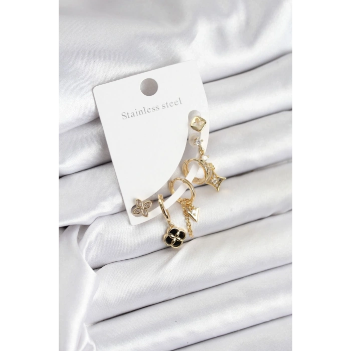 Pirinç Gold Renk Kadın Set Küpe