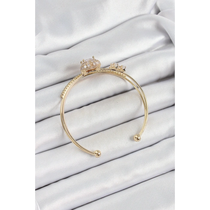 Pirinç Gold Renk Kalpli Zirkon Taşlı Kadın Bileklik