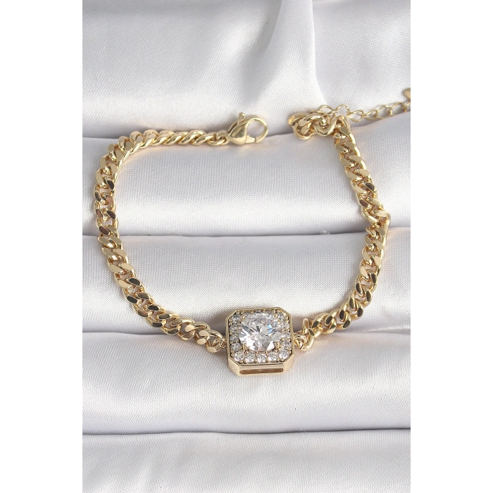 Pirinç Gold Renk Kare Zirkon Taşlı Xuping Exclusive VIP Seri Kadın Bileklik