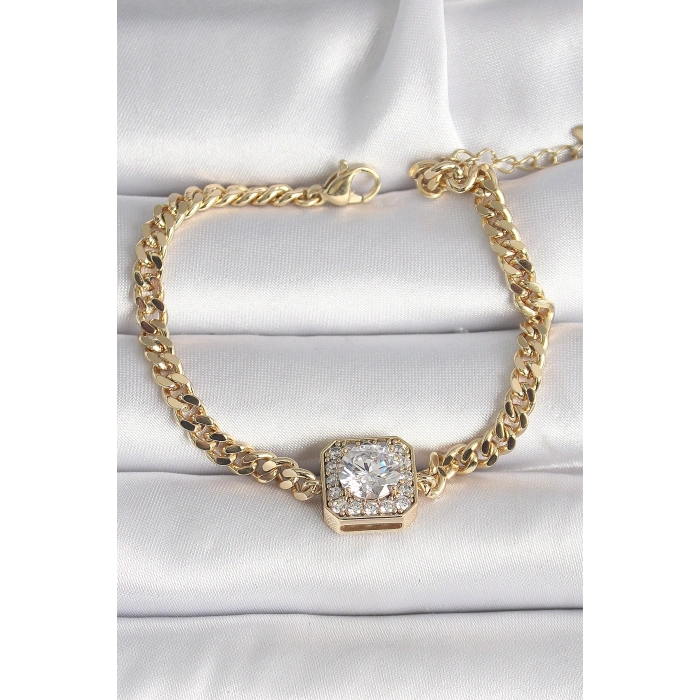 Pirinç Gold Renk Kare Zirkon Taşlı Xuping Exclusive VIP Seri Kadın Bileklik