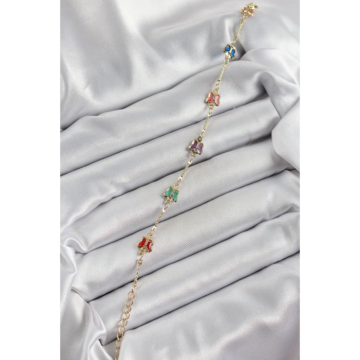 Pirinç Gold Renk Karışık Renk Kelebek Zirkon Taşlı Kadın Bileklik