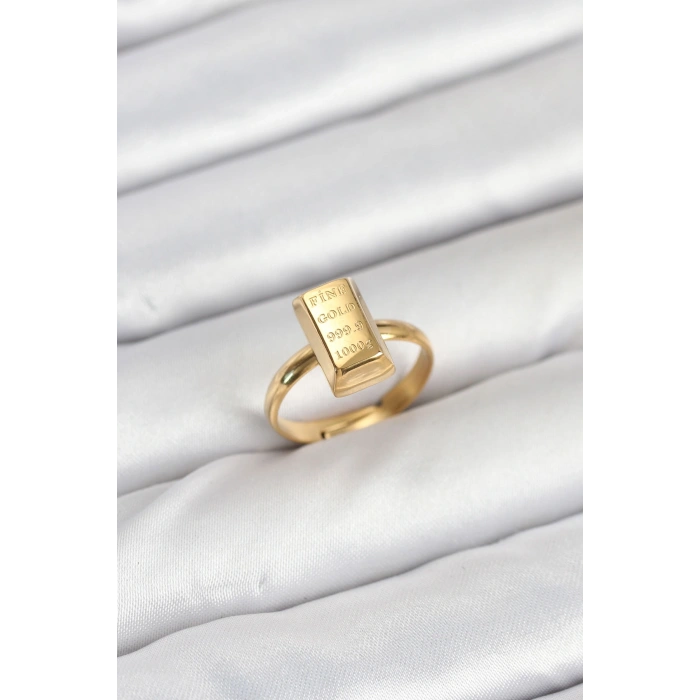 Pirinç Gold Renk Külçe Altın Model Kadın Yüzük