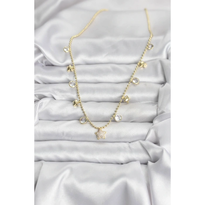 Pirinç Gold Renk Yıldız Model Kadın Kolye