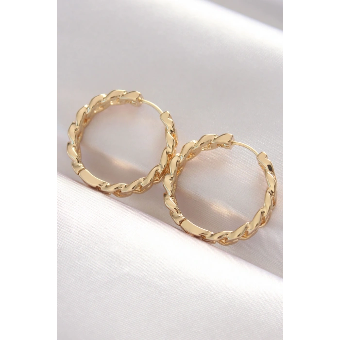 Pirinç Gold Renk Zincir Model Halka Küpe