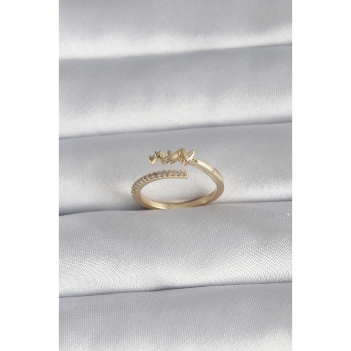 Pirinç Gold Renk Zirkon Taş Detay Kalp Model Kadın Yüzük