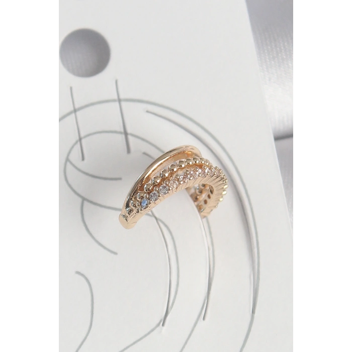 Pirinç Gold Renk Zirkon Taşlı 3Lü Sıralı Model Kadın Kıkırdak Küpe