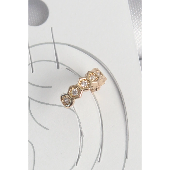 Pirinç Gold Renk Zirkon Taşlı Bal Peteği Model Kadın Kıkırdak Küpe