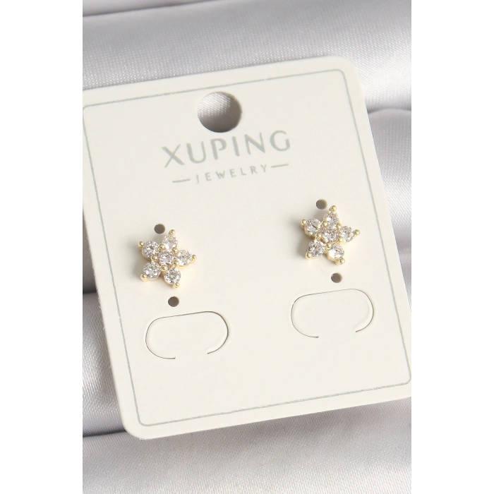 Pirinç Gold Renk Zirkon Taşlı Çiçek Model Xuping Kadın Küpe