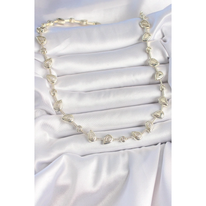 Pirinç Gold Renk Zirkon Taşlı Damla Model VIP Seri Exclusive Kadın Kolye