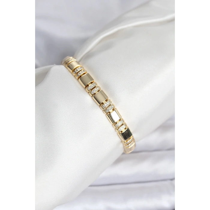 Pirinç Gold Renk Zirkon Taşlı Kadın Bileklik