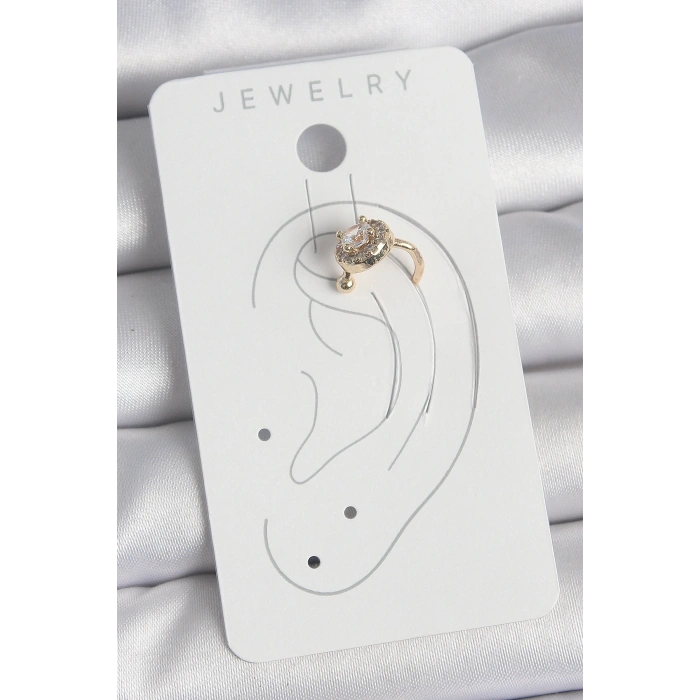 Pirinç Gold Renk Zirkon Taşlı Kadın Kıkırdak Küpe