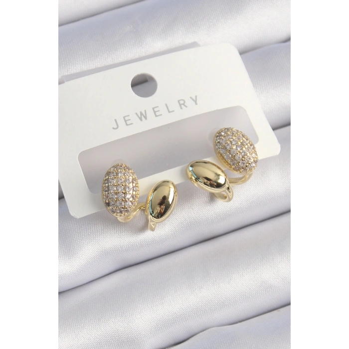 Pirinç Gold Renk Zirkon Taşlı Kadın Küpe