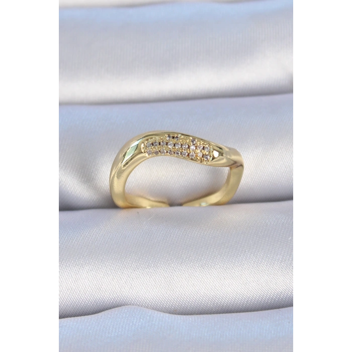 Pirinç Gold Renk Zirkon Taşlı Kadın Yüzük