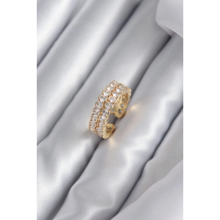 Pirinç Gold Renk Zirkon Taşlı Kadın Yüzük