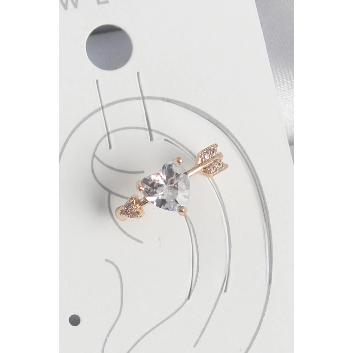 Pirinç Gold Renk Zirkon Taşlı Kalp Ok Model Kadın Kıkırdak Küpe
