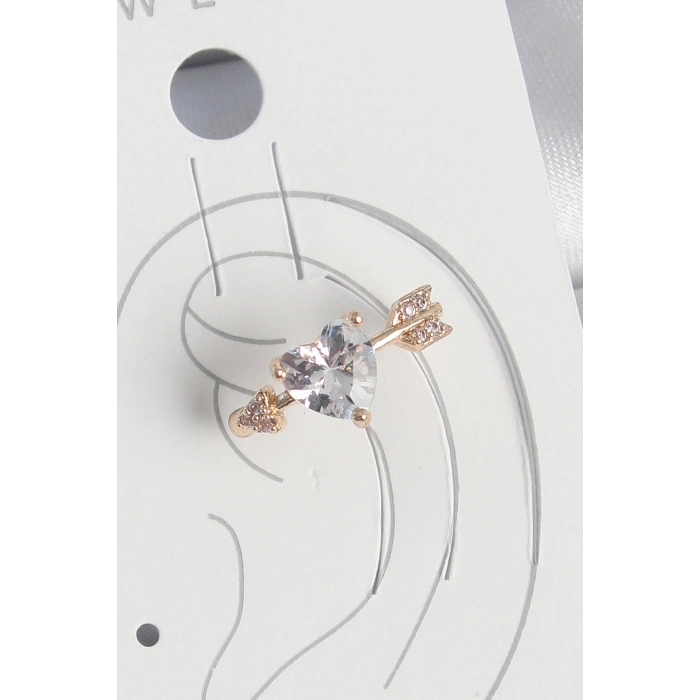 Pirinç Gold Renk Zirkon Taşlı Kalp Ok Model Kadın Kıkırdak Küpe