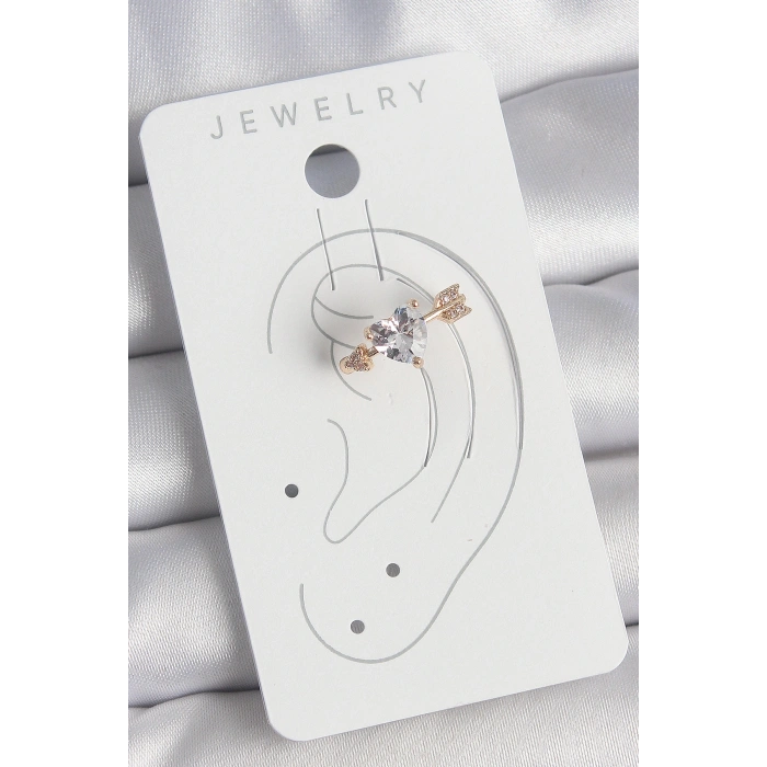 Pirinç Gold Renk Zirkon Taşlı Kalp Ok Model Kadın Kıkırdak Küpe