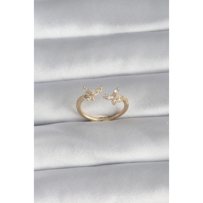 Pirinç Gold Renk Zirkon Taşlı Kelebek Model Kadın Yüzük