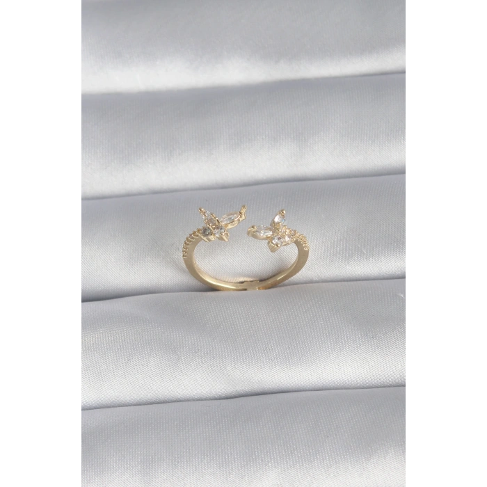 Pirinç Gold Renk Zirkon Taşlı Kelebek Model Kadın Yüzük