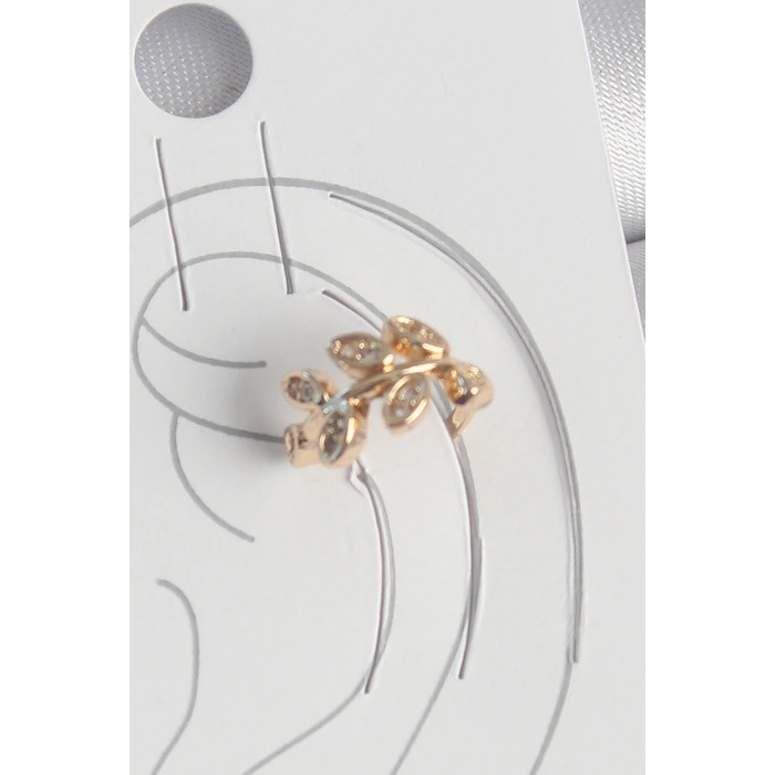 Pirinç Gold Renk Zirkon Taşlı Yaprak Model Kadın Kıkırdak Küpe