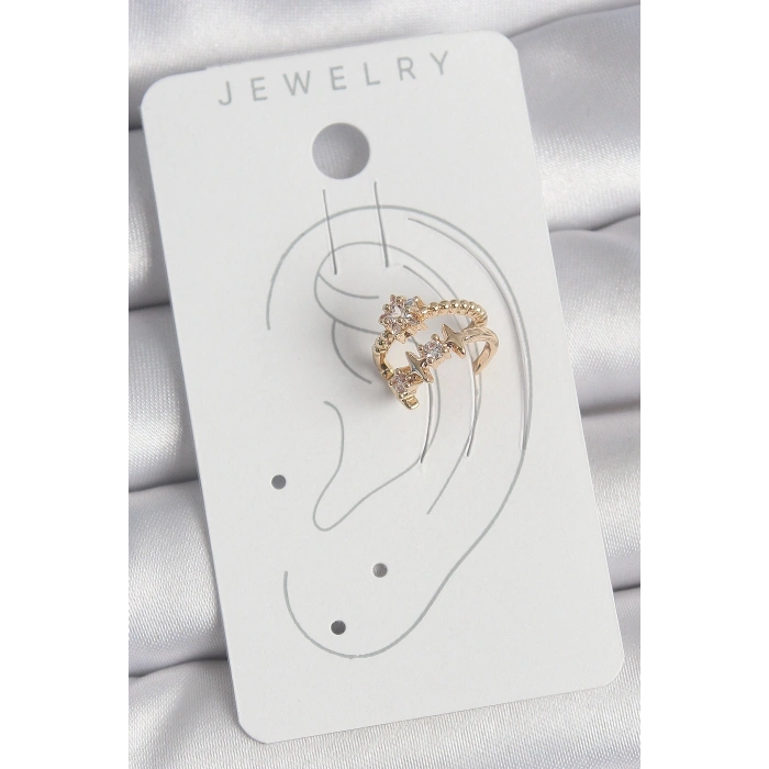 Pirinç Gold Renk Zirkon Taşlı Yıldız Model Kadın Kıkırdak Küpe