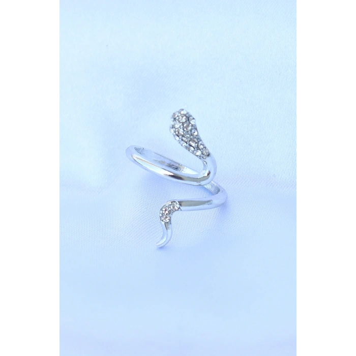 Pirinç Gümüş Renk Ayarlanabilir Zirkon Taşlı Yılan Yüzük