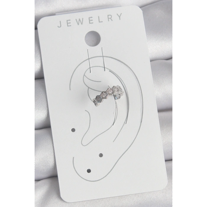 Pirinç Gümüş Renk Bal Peteği Model Zirkon Taşlı Kadın Kıkırdak Küpe