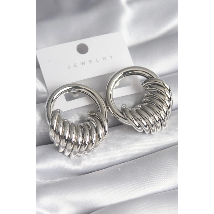 Pirinç Gümüş Renk Halka Sarmal Model Kadın Küpe