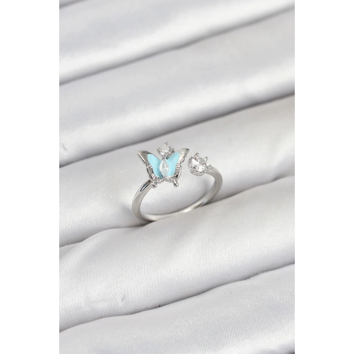 Pirinç Gümüş Renk Kelebek Model Kadın Yüzük