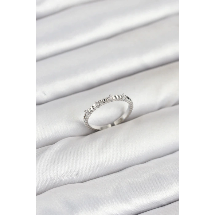 Pirinç Gümüş Renk Lazer Kesim Kadın Yüzük