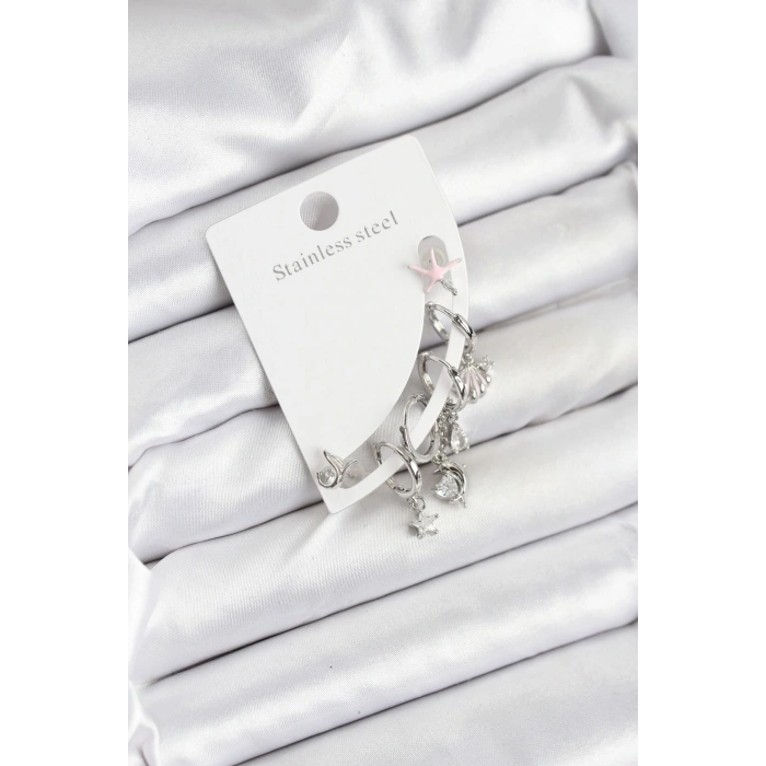 Pirinç Gümüş Renk Set Küpe