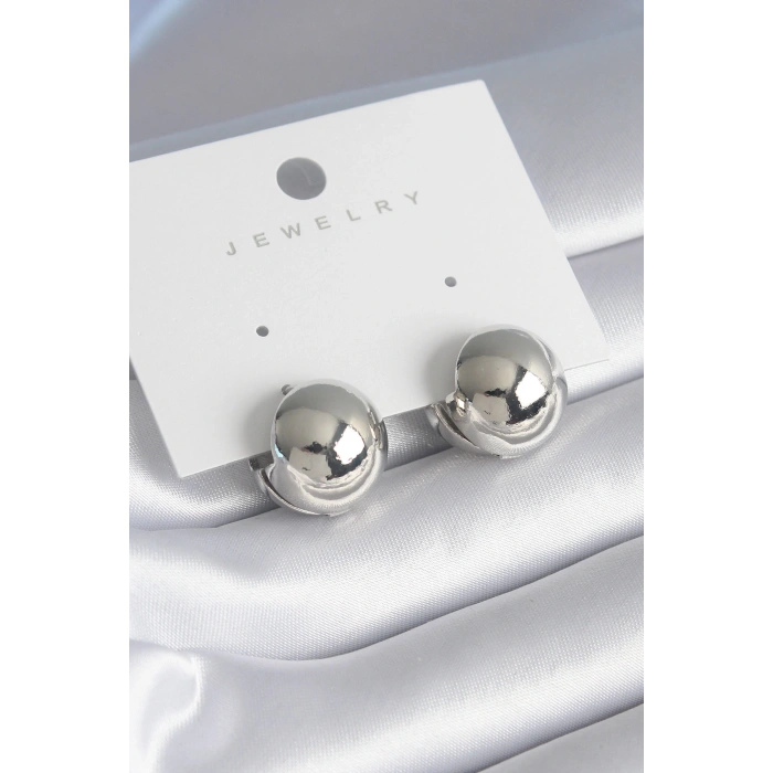 Pirinç Gümüş Renk Top Model Kadın Küpe