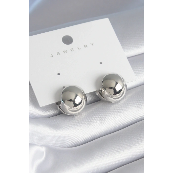 Pirinç Gümüş Renk Top Model Kadın Küpe