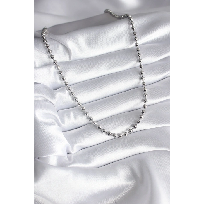 Pirinç Gümüş Renk Topçuk Detay Kadın Kolye