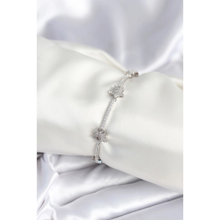 Pirinç Gümüş Renk Yıldız Model Kadın Bileklik