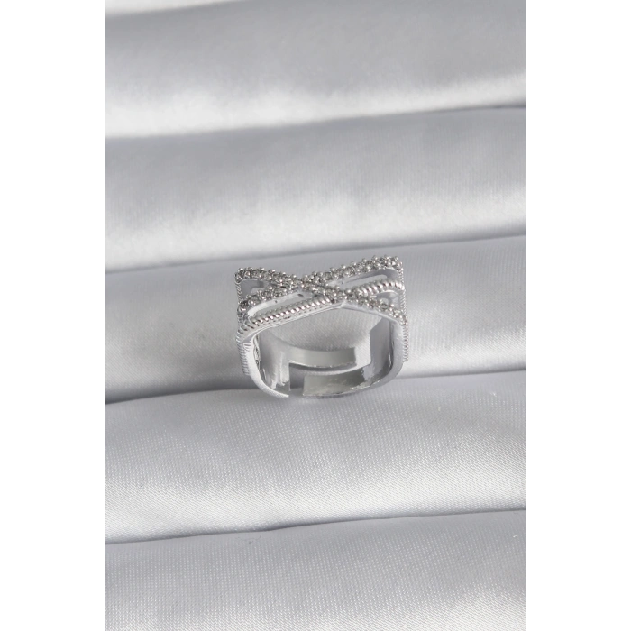 Pirinç Gümüş Renk Zirkon Taş Detay Kadın Yüzük