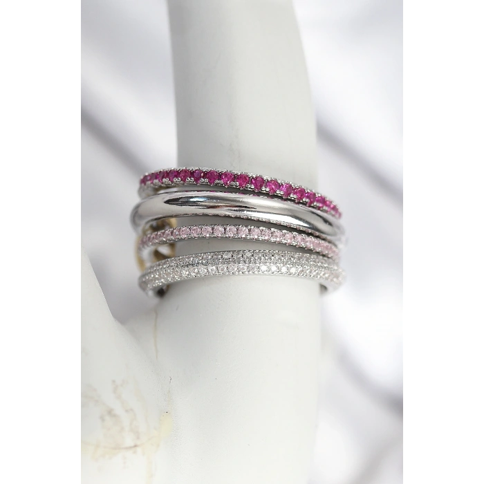 Pirinç Gümüş Renk Zirkon Taşlı 4Lü Kadın Yüzük