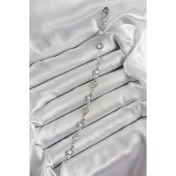 Pirinç Gümüş Renk Zirkon Taşlı Bileklik