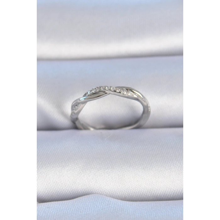 Pirinç Gümüş Renk Zirkon Taşlı Sarmal Model Kadın Yüzük