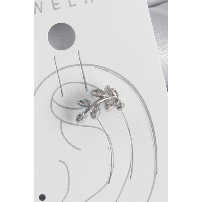 Pirinç Gümüş Renk Zirkon Taşlı Yaprak Model Kıkırdak Kadın Küpe