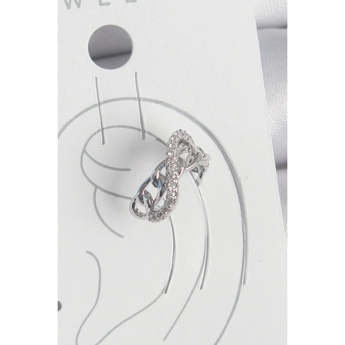 Pirinç Gümüş Renk Zirkon Taşlı Zincir Sonsuzluk Model Kadın Kıkırdak Küpe