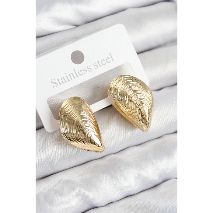Pirinç İstiridye Model Gold Renk Kadın Küpe